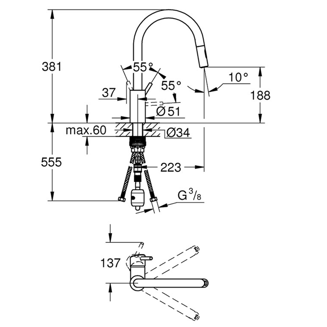 Кухненски смесител Concetto с висок чучур 31483002 – Grohe 11.23.70.0077 – снимка 2